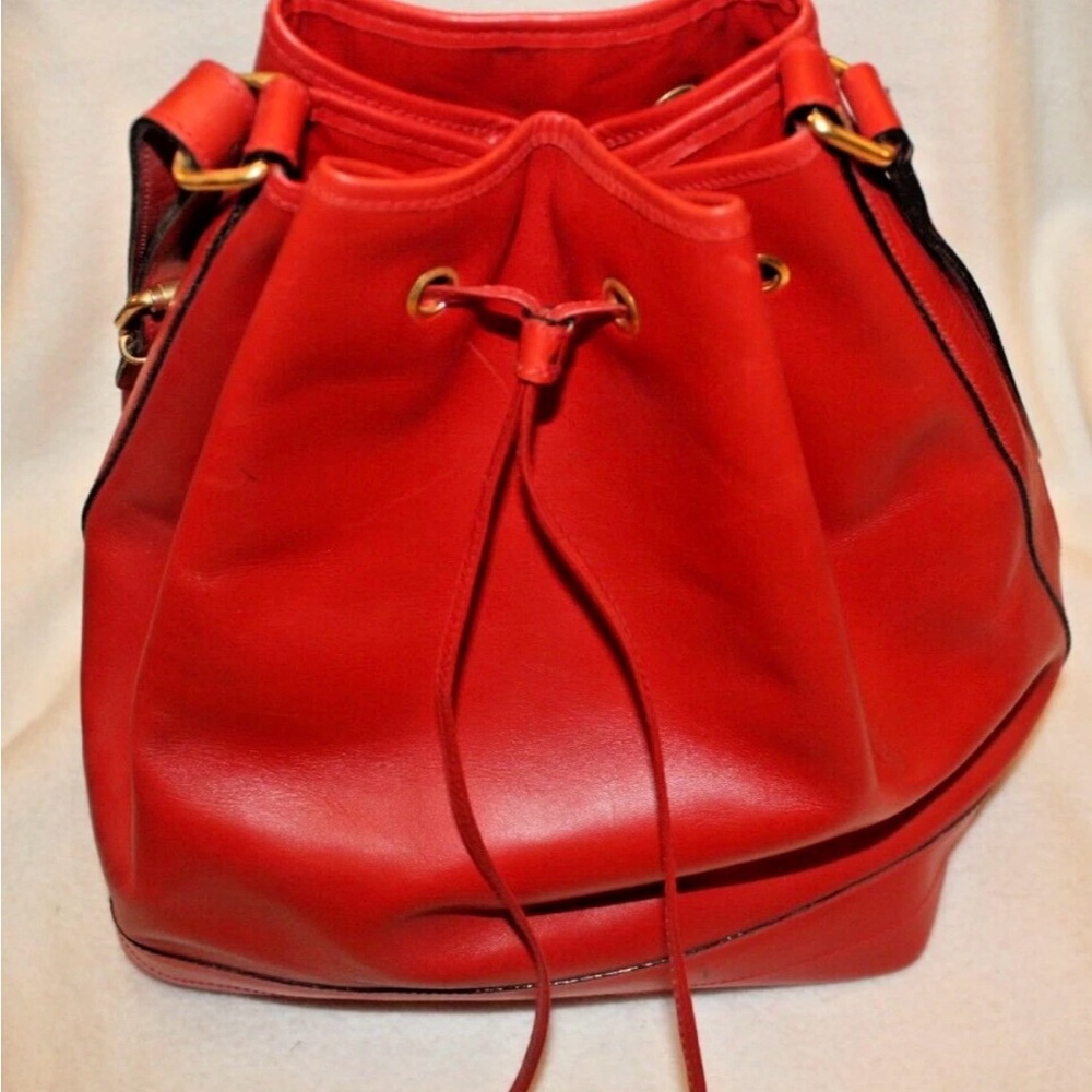 Red Leather Drawstring Bucket Bag